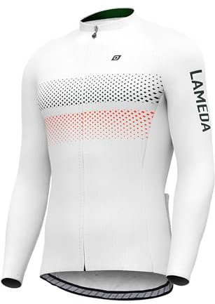 LAMEDA Men's Cycling Jerseys Long Sleeve Cycling Tops Bike T-Shirt Clothing Cycling MTB Mountain Bike Shirt for Men Breathable（RY_WH_XL White