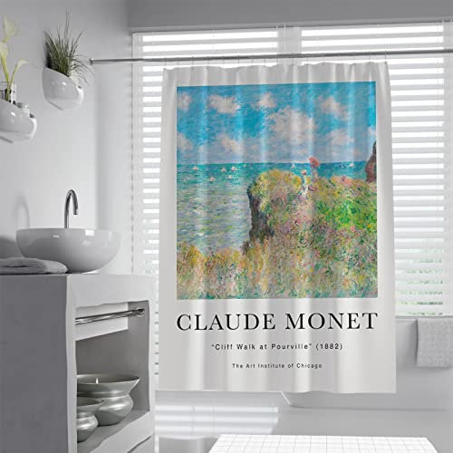 Claude Monet stile tenda da doccia cielo blu mare prato design tenda doccia con tessuto stile hotel idrorepellente e lavabile W180xL200cm