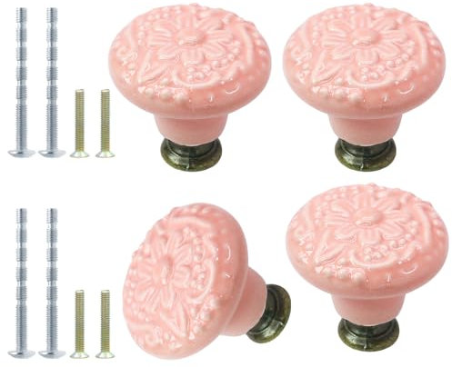 suiwotin Lot de 16 boutons de porte en céramique rose vintage pour placard de cuisine, commode, tiroir, placard, meuble