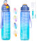 QCQHDU 1 Litre Sports Water Bottles, Large Capacity Time Maker Water Bottle, Plastic Leakproof Durable Drink Bottle for Sports, Gym, Fitness, Cycling, Travel, School and Office (Blue)