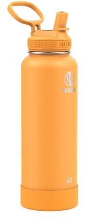 Takeya Actives Water Bottle with Straw Lid - Durable & Easy-Care Water Bottle with Stainless Steel Insulation - BPA-Free Lid with Carry Handle & Straw - Dishwasher-Safe - 40 oz, Honeycomb
