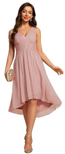 Ever-Pretty Robe Invitée Mariage Femme Plissé sans Manches Col V Taille Empire Brillant Robe de Cérémonie Rose Poussiéreuse 42