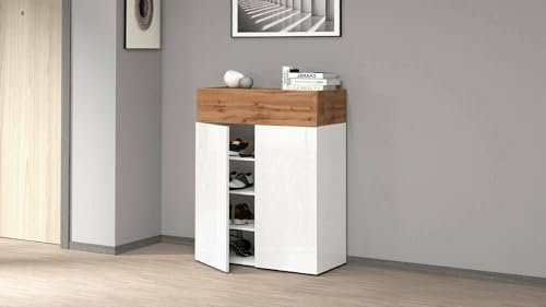 Dmora - Étagère à Chaussures Oliviero, étagère à Chaussures Peu encombrante à 3 Portes, Armoire d'entrée multifonctionnelle, 76x38h100 cm, Blanc et chêne