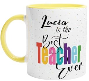LA CASA DE LA TAZA | Taza Personalizada Profesores | 350 ml | Regalos Originales Para Profes | Taza Día fin de curso | Apta para Microondas | Ideal Para Regalos Personalizado | Best Teacher (AMARILLA)