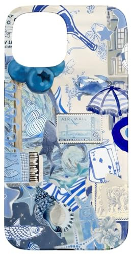 Sommer-Collage, blaue mediterrane Urlaubs-Scrapbook-Ästhetik Hülle für iPhone 15