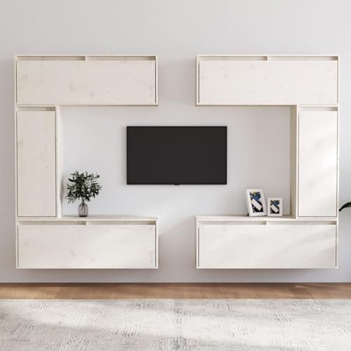 Sufrk TV-Schränke 6 STK. Weiß Massivholz Kiefer Wohnwand Wohnzimmer WohnwäNde TV Board HäNgend TV Sideboard