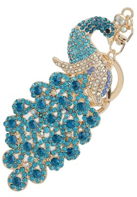 Beufee 2 Stück Pfauen-Schlüsselanhänger, Kristall-Strass-Schlüsselanhänger, Pfauen-Dekorationen, Geldbörsen-Dekorationen für Handtaschen (Blau)
