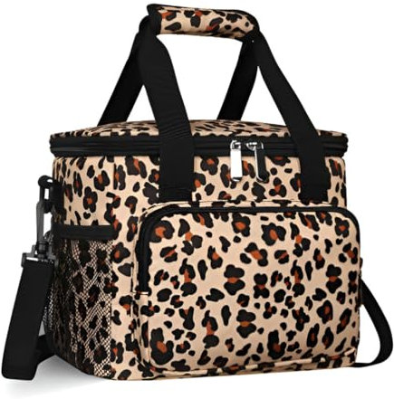 Fanigi Bolsa Térmica Mujer Porta Alimentos, Bolsa Para Comida Trabajo 15L, Mantiene Temperatura, Tela Oxford Estampado Leopardo, Isotérmica, Lunch Box, Lonchera, 30x23x23cm, Resistente, Leopard Print