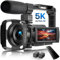 Videocamera 5K, videocamera da 48 MP con visione notturna a infrarossi, telecamera per vlogging con zoom digitale 16X, 6 assi anti-shake con microfono esterno, paraluce, stabilizzatore, telecomando e