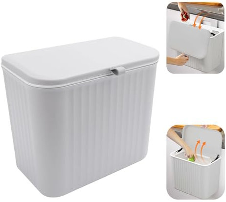 Wuzdy Poubelle Suspendue, 7L Poubelle Murale Cuisine, 7L Poubelle Cuisine Suspendue, Poubelle Cuisine avec Couvercle Coulissant, pour Cuisine, Salle de Bain, Chambre, Salon (26 * 16 * 23cm, Gris)