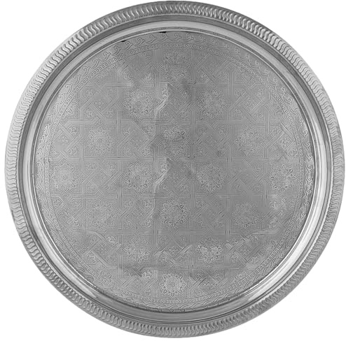 Orientalisches Serviertablett Nacera rund aus Metall in Silber 38 cm