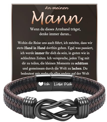 FAOMZQ Geschenke an Meinen Mann, Ich Liebe Dich Geschenk für Männer mit Gravur, Armband Geschenk für Meinen Mann Ehemann Freund zum Geburtstag Valentinstag Weihnachten Hochzeitstag Jahrestag