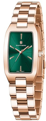 SAPPHERO Damenuhr Analog Quarz Armbanduhr Damen mit Edelstahlband Rechteckiges Gehäuse 3ATM Wasserdicht Uhr Geschenk für Damen Erhältlich Goldene und Silber