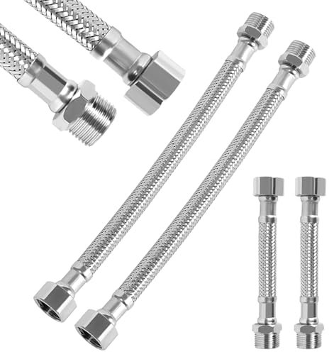 Tuyaux Flexibles 3/8, 4 Pièces Tuyau Flexible En Acier Inoxydable, Tuyau De Raccordement Universel En Acier Inoxydable Pour Robinet Salle De Bain WC(20 cm/10 cm)