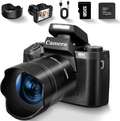 Fine Life Pro Digitalkamera 1080P, 64Megapixel 16X Digitaler Zoom Fotokamera, optischer Bildstabilisator Vlog Kamera（2kamera）