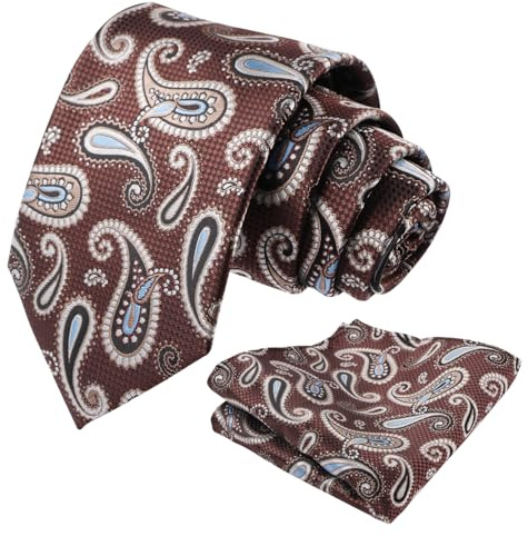 Alizeal Herren Paisleymuster Jacquard Krawatte und Einstecktuch Set für Party, Hochzeit, Retro-Krawatte und Einstecktuch Set, 144-Braun, Einheitsgröße