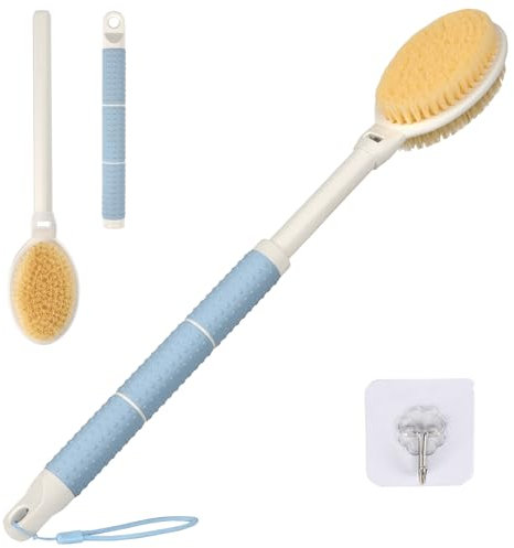 Back Scrubber for Shower for Men,Women Yintuzi Adjustable 15.7in to 24in Long Handle Shower Brush for Body, Double Sided Back Shower Scrubber Exfoliation and Massage Suitable for Wet or Dry Brushing