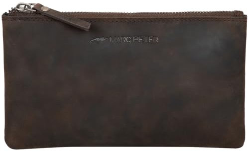 Marc Peter® Vintage Austin Federmäppchen Etui aus Leder mit YKK Reißverschluss, Federmappe für Stifte Vintage Kohle