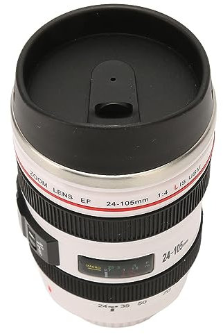 Beufee Camera Lens Coffee Mug, Photographer Camera Mug Travel Coffee Cup,Stainless Steel Lens with Lid for Photographers,Home Supplies (White)