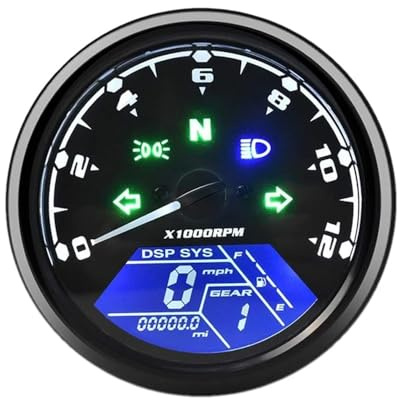 LPUYTRB Compteur Vitesse Numérique Panneau de jauge de Moto, Compteur de Vitesse, 199MPH Kmh, tachymètre ODO, Affichage 12000 TR/Min, 12V