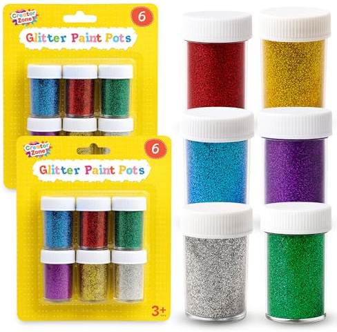 Creator Zone 12pk Glitter Paint Pots - Fine Glitter for Crafts, Arts, Tumblers, Scrapbooking & Card Making, Perfect for Gifting, School Projects, Group Activities, Craft Set for Kids, Teens & Adults