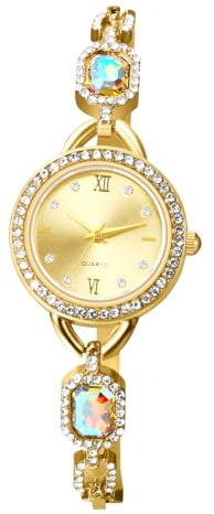 OIDEA Damen Armbanduhr Schmal mit Strass: Klein Damenuhr Elegant Dünnes Schmal Gliederarmband mit Steine Analog Quarz Römischer Zifferblatt Zierliche Charme Geschenk für Frauen Gold Rosegold Silber