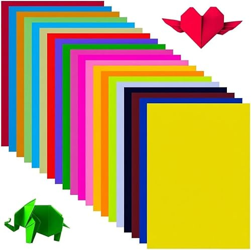 Buntes Papier, 20 leuchtende Farben,Tonpapier Bunt, Malpapier Kinder beidseitig Farbige Papiere doppelseitiges Faltpapier für DIY-Kunsthandwerksprojekte (200PCS 297mm×210mm)