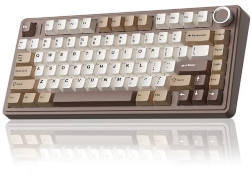 AULA F75 75% Wireless Mechanical Keyboard,2.4Ghz/Type-C/BT5.0 Gaming Keyboards,Advanced Structure,RGB Backlight,Creamy Sound,Hot Swappable Custom Keyboard for PC/Mac (Mocha)