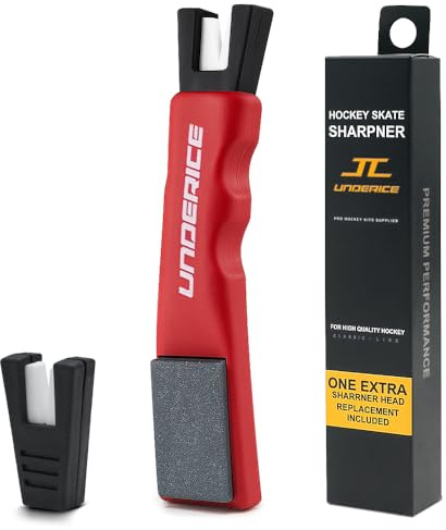 UICE Ice Skate Sharpener, Handheld Ceramic Blade Sharpening Tool with Honing Stone for Hockey Skates-RED