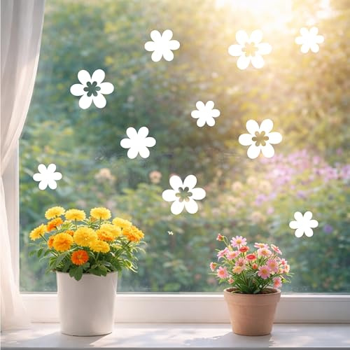 Fensterbilder Blumen weiß 2–15 cm, 52 Fenstersticker, wiederverwendbar | Wiederverwendbare Fensteraufkleber als Vogelschutz & Fensterdeko im Blumen Design