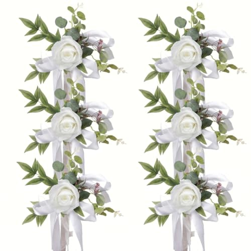 Ngbbby 6PCS Wedding Aisle Decorations, 10×18 Inch Artificial Wedding Flowers Church Pew Decorations Chair Back Floral Arrangements, White, Chair