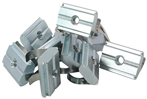 100x Nutenstein einschwenkbar Nut 10 - Typ B - M5 mit Steg, Federblech, Stahl