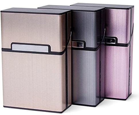 LAOYE 3 pcs Etui Cigarette Boite a Cigarettes homme Porte Cigarette Femme en Aluminium Etui Paquet Cigarette Paquet de Cigarettes Fermeture Aimantée (Gris + Or Rose + Champagne)
