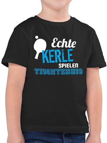 Kinder T-Shirt Jungen - Sport Kleidung - Echte Kerle Spielen Tischtennis - 140 (9/11 Jahre) - Schwarz - Sportshirt 25. Geburtstag tischtennisspieler Tshirt Spruch Kindershirt Shirt kindershirts t
