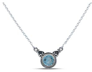 mantraroma Kette 925 Silber Edelstein Collier Silber Damen Sterling Silber Halskette Geschenk (MCO-010)