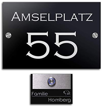 Acryl Set Hausnummer + Klingelplatte mit Gravur Türklingel inkl. LED Taster