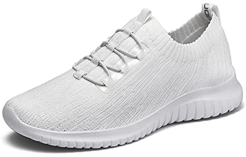 konhill Zapatillas Casual Mujer Sin Cordones Caminar Transpirable Tenis Deportivas Cómodas Ligeros Zapatos EU 41 Blanca