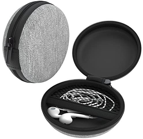 EAZY CASE Universal Tasche für In-Ear Kopfhörer mit Netzfach - Hardcase Aufbewahrungsbox, Schutztasche mit umlaufenden Reißverschluss, extra klein, rund, Hellgrau