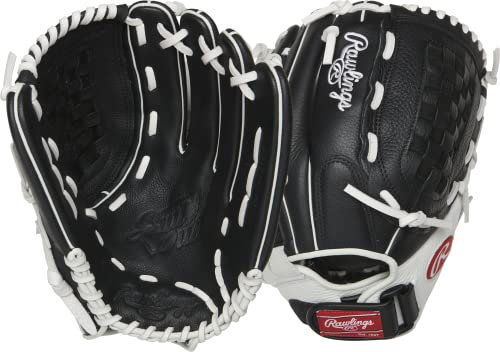 Rawlings Mädchen Shut Out Youth Softball Glove | Sizes 11.5-12.5 | Multiple Styles Handschuh, Basket Web | Schwarz/Weiß, Outfield