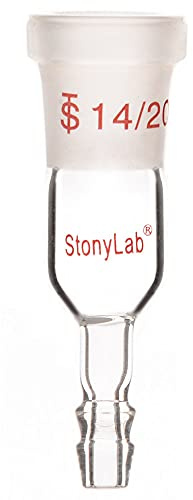 StonyLab Glass Straight Inlet Adapter with 14/20 Female Glass Joint Outer Joint and 8mm ID 12mm OD Hose Connection Lab Glassware