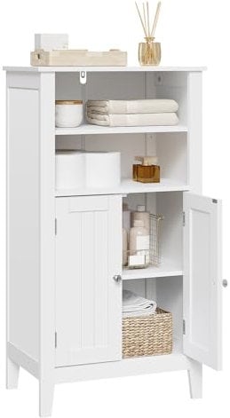 EUGAD Badschrank Badzimmerschrank Küchenschrank Beistellschrank Kommode in Schlafzimmer Flur aus MDF mit verstellbare Regalebene Weiß 92.5x30x50cm