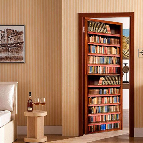 3D 77x200cm Libreria creativa Autoadesiva Adesivo per porta Murale Foto Adesivo da parete decalcomania per Home Decor Wall per Soggiorno Camera da Letto Cucina Sfondo