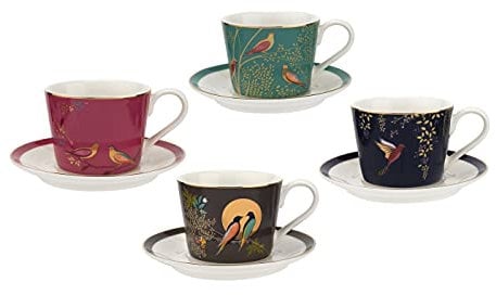 Sara Miller SMC79194-XG London Chelsea Collection 4 fl oz Espresso Cups & Saucers Set of 4, Porcelain, Gold
