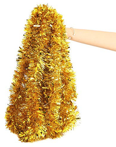 LOKIPA Gold Christmas Tinsel Garland,10M Xmas Metallic Chunky Tinsel Garland for Christmas Tree Decorations Supplies