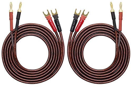 XMSJSIY HiFi OFC Speaker Wire with Spade Plug to Banana Plug Speaker Jumper Cable, 4 Banana Plug to 4 Y-Shaped Fork Plug Gold-Plated Extension Jumper for Speaker Amplifiet -2M（6.56Ft