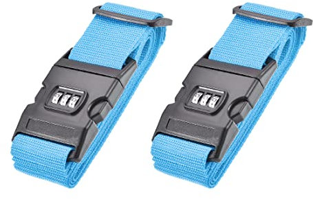 sourcing map 2Stk. Koffergurt Kofferband mit Schnalle Zahlenschloss 2Mx5cm Reisepackzubehör Himmelblau