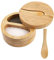 CDIYTOOL Bamboo Seasonings Box with Spoons, 2-Compartment Bamboo Salt and Pepper Box with Swivel Magnetic Lid, Kitchen Spice Cellars Container for Salt Pepper Sugar Spice