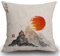Smooffly Kissenbezüge 45 x 45 cm, Berge und rote Sonne, handgezeichnet mit Tinte in traditioneller japanischer Kissenhülle aus Baumwolle und Leinen, Kissenbezug für Sofa, Outdoor, Bett, Couchkissen