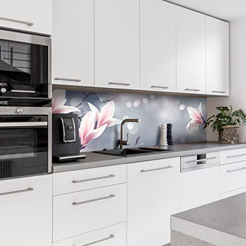 Dedeco Küchenrückwand Motiv: Blumen V4, 3mm Acrylglas als Spritzschutz für die Küchenwand Wandschutz Dekowand wasserfest, 3D-Effekt, alle Untergründe, 260 x 60 cm