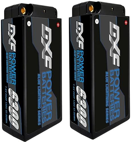 DXF 2 Packungen 2S LIPO AKKU, 7.6V, 6300mAh, 130C, LIPO 2S für 1/8 & 1/10 RC-Cars - Losi, HPI, Tamiya, Axial und mehr. lipo akku Kompatibel mit 5MM Deans T-Plug, leistungsstarkes LIPO LIPO AKKU Set